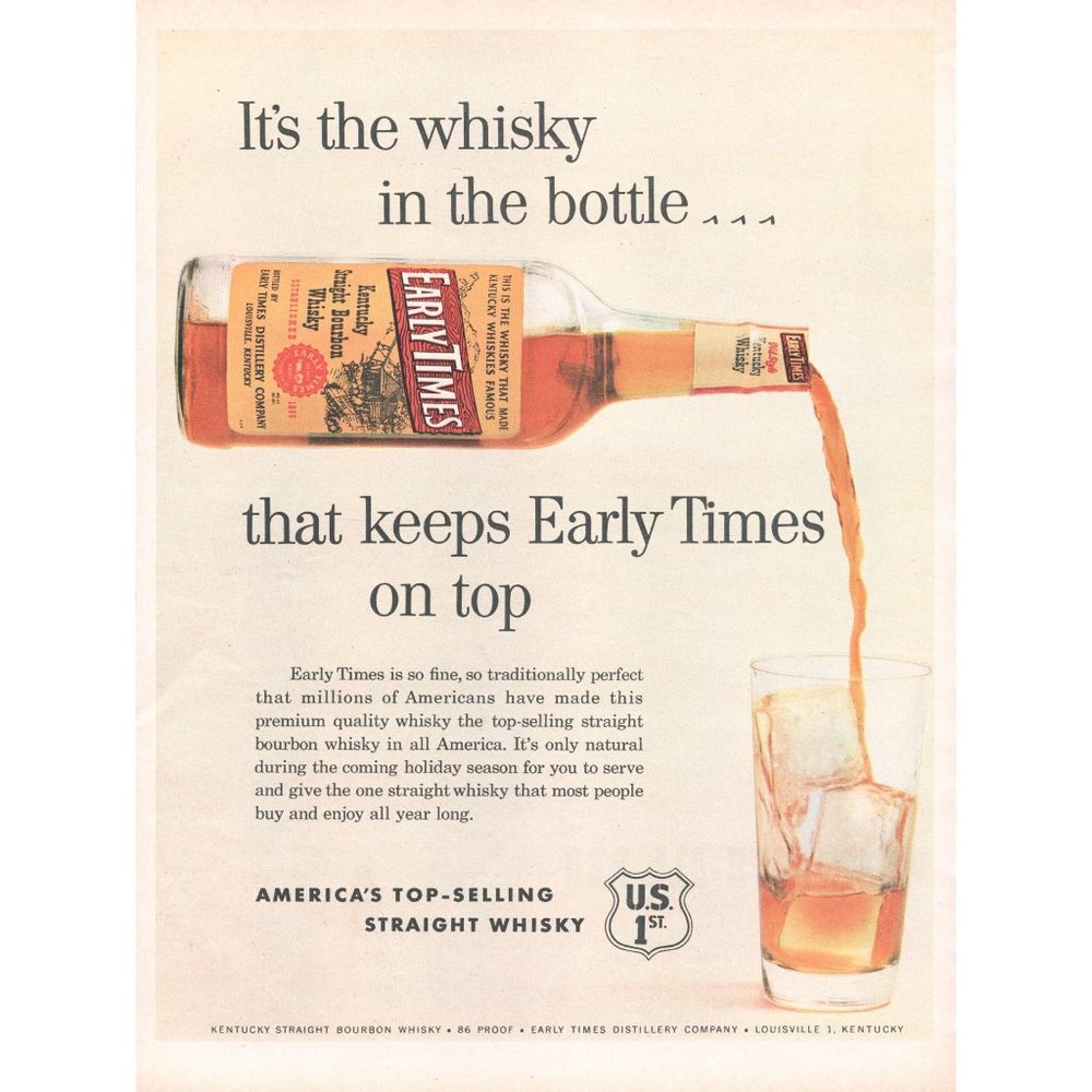 1954 Early Times Kentucky Bourbon Whiskey Vintage Print Ad Highball Rocks 10x13